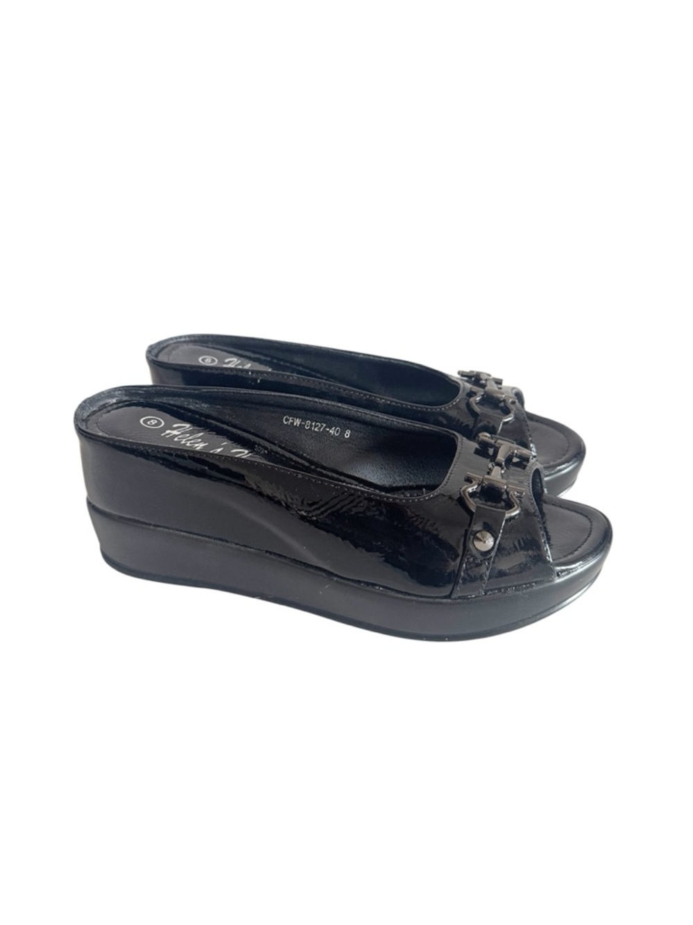 Helen’s Heart CFW-8127-30 Black Hidden Wedge Metallic Bit Slide Sandals size 8